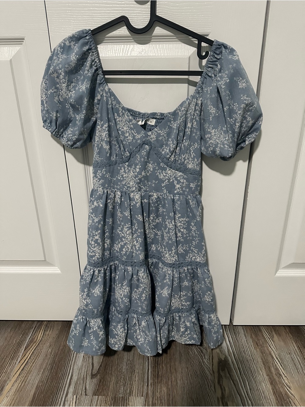 Altar'd State Blue Floral Puff Sleeve Mini Dress
